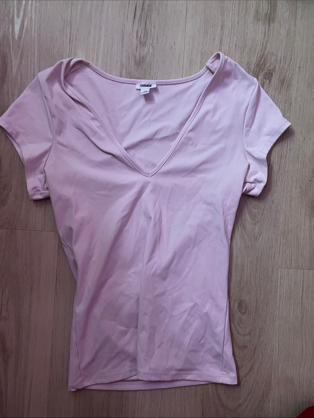 Garage Light Pink V-Neck Short Sleeve Tee